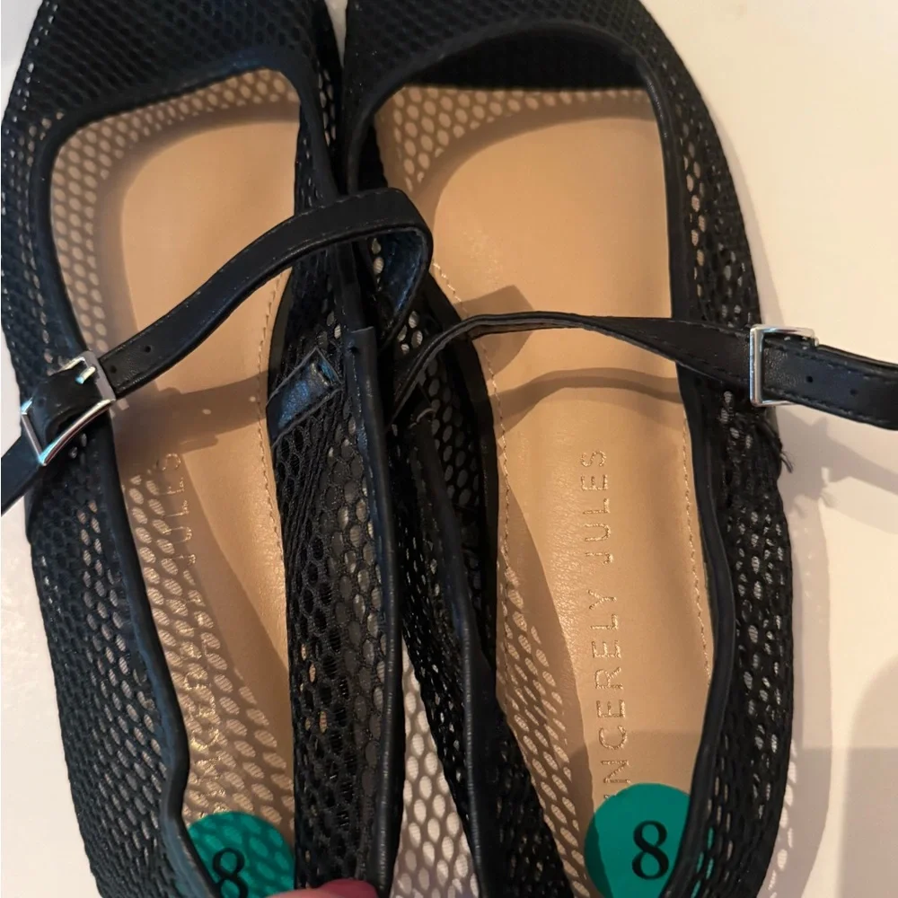 Sincerely Jules Muse Black Mesh Mary Jane Flats with Buckle Women’s 8 NEW
